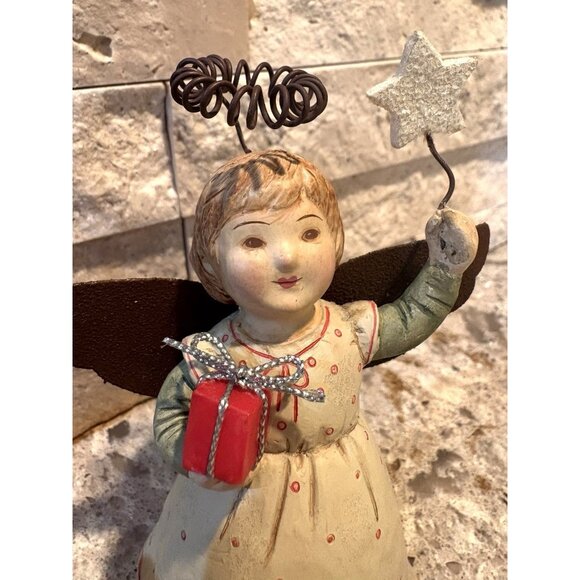 Vtg Bethany Lowe Angel Ornament Rustic Metal Wings Halo  Hallmark Christmas 5” - Picture 4 of 5